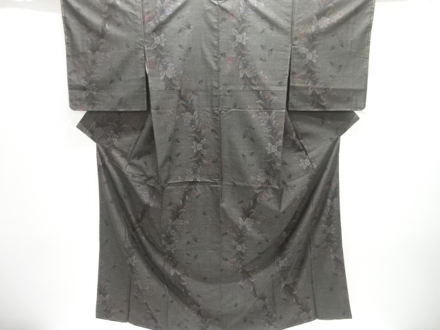 JAPANESE KIMONO / UNUSED / SILK / DORO OSHIMA TSUMUGI / WOVEN FLORAL PLANTS